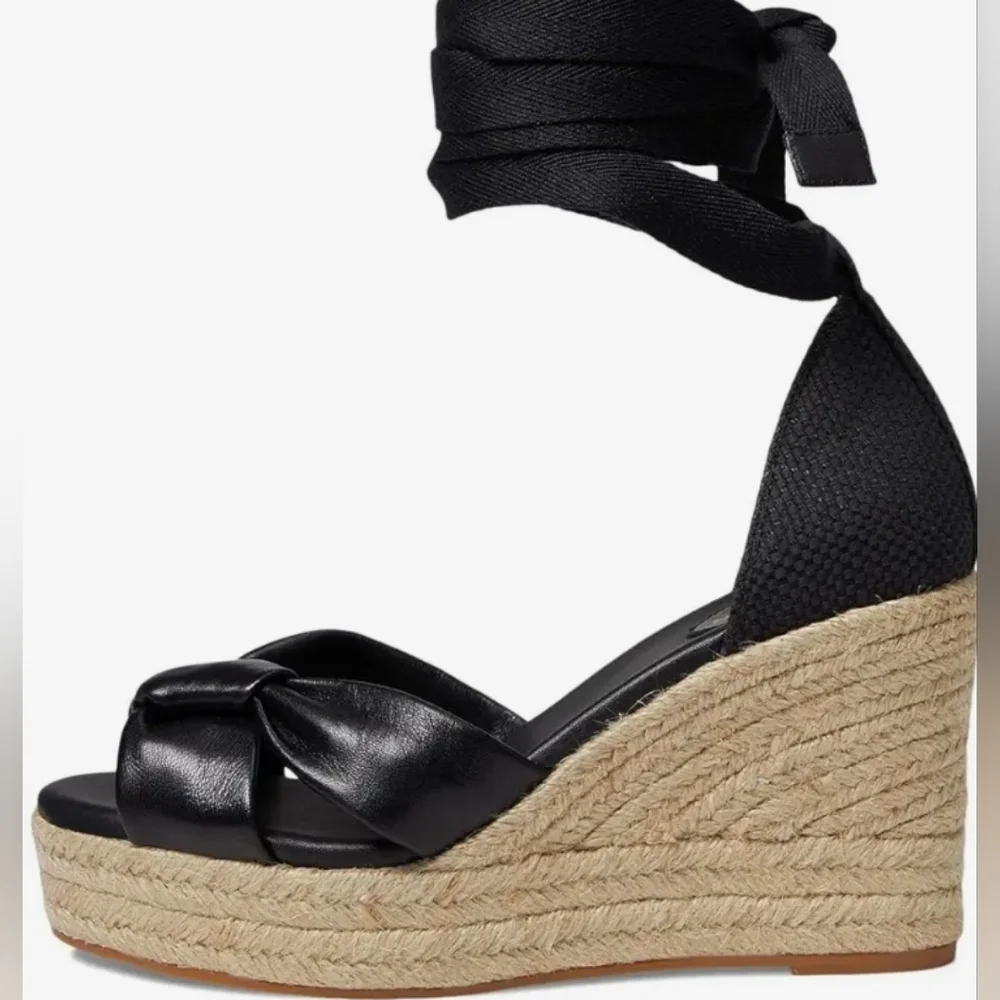 Cole Haan Black Espadrille Wedge Sandals with Ankle Wrap